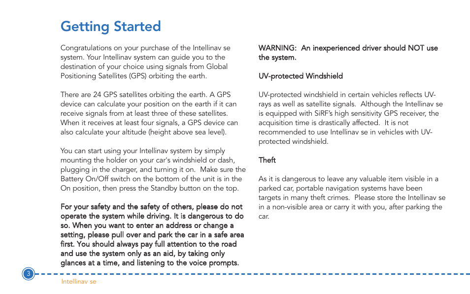 Getting started | Intellinav SE User Manual | Page 5 / 60