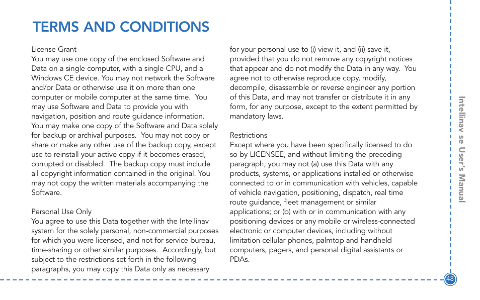 Terms and conditions | Intellinav SE User Manual | Page 50 / 60