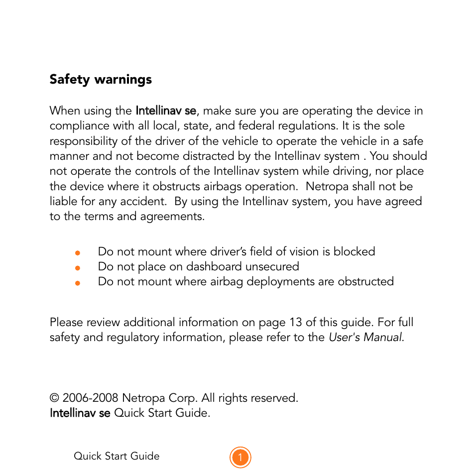 Intellinav SE Quick Start User Manual | Page 3 / 26