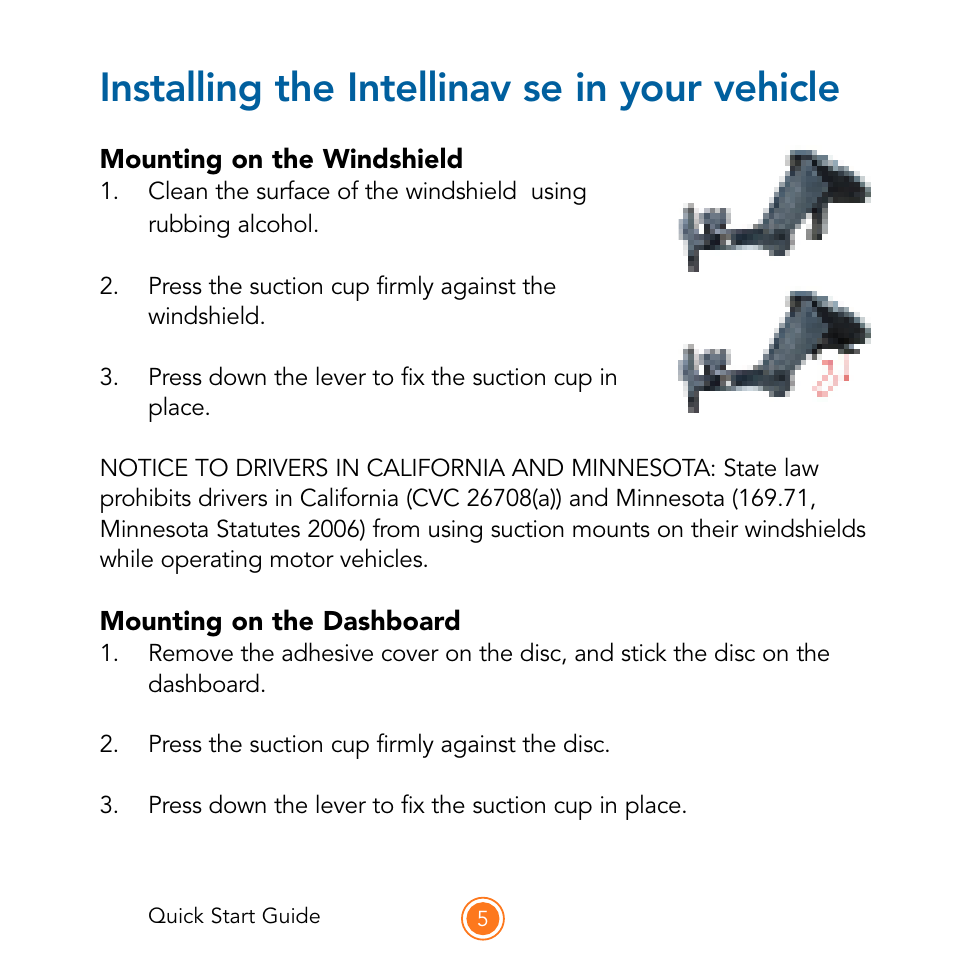 Installing the intellinav se in your vehicle | Intellinav SE Quick Start User Manual | Page 7 / 26