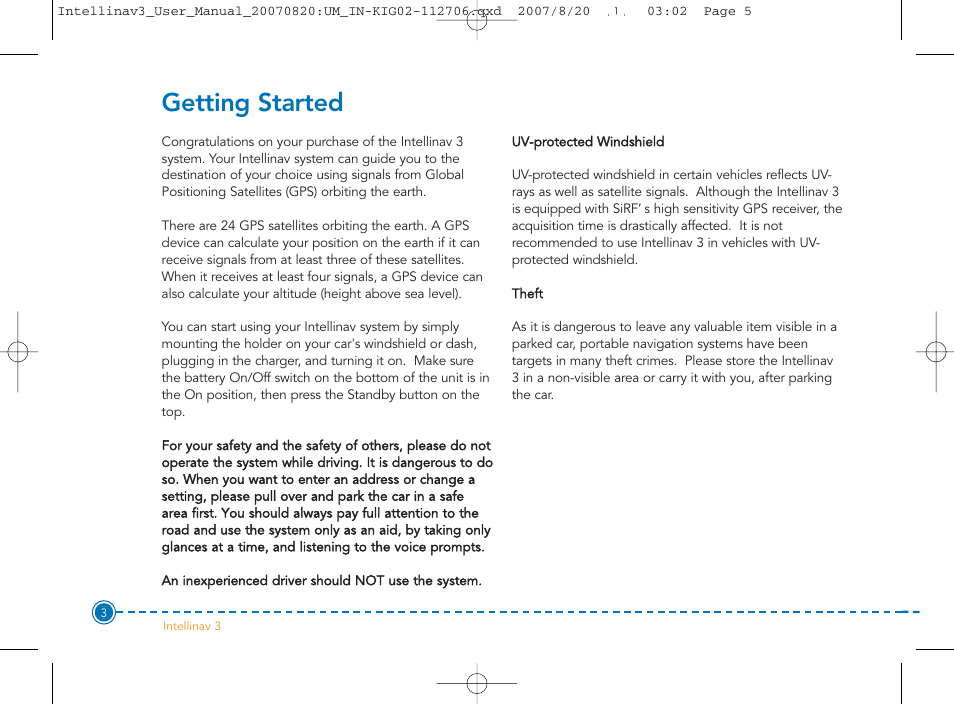 Getting started | Intellinav 3 User Manual | Page 4 / 60