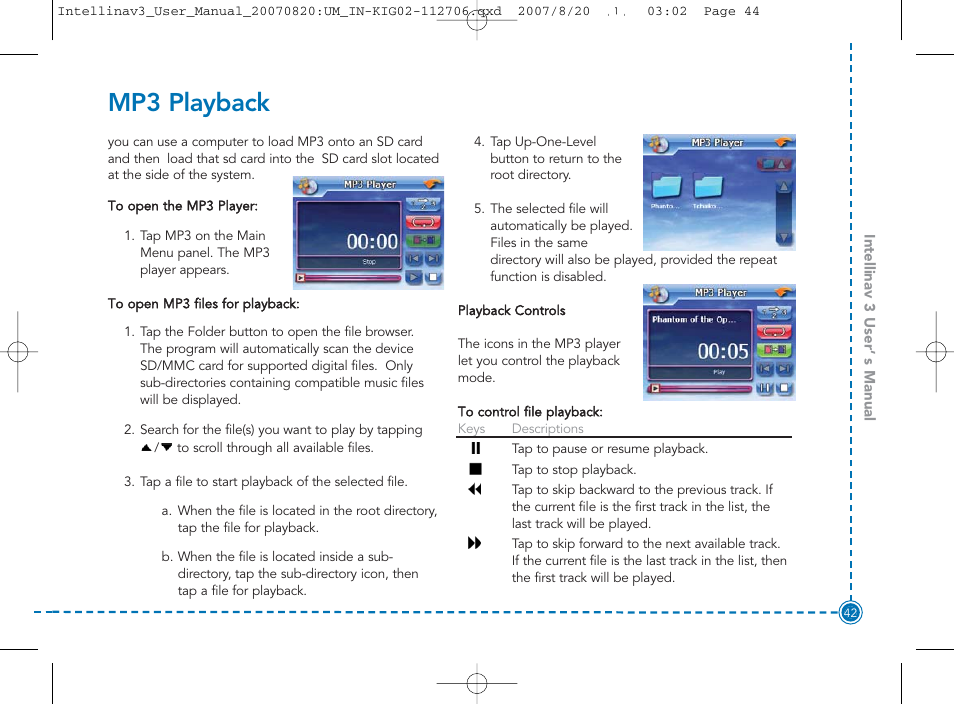 Mp3 playback | Intellinav 3 User Manual | Page 43 / 60