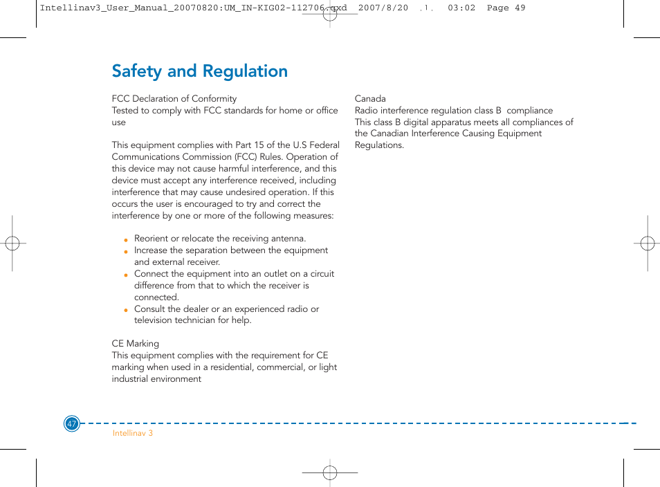 Safety and regulation | Intellinav 3 User Manual | Page 48 / 60