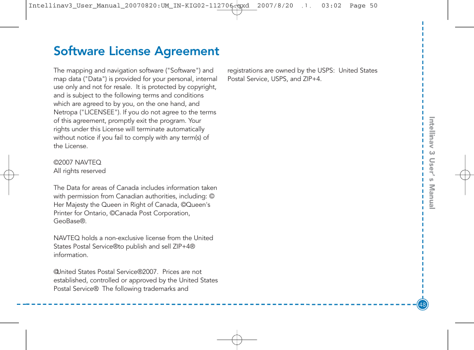 Software license agreement | Intellinav 3 User Manual | Page 49 / 60