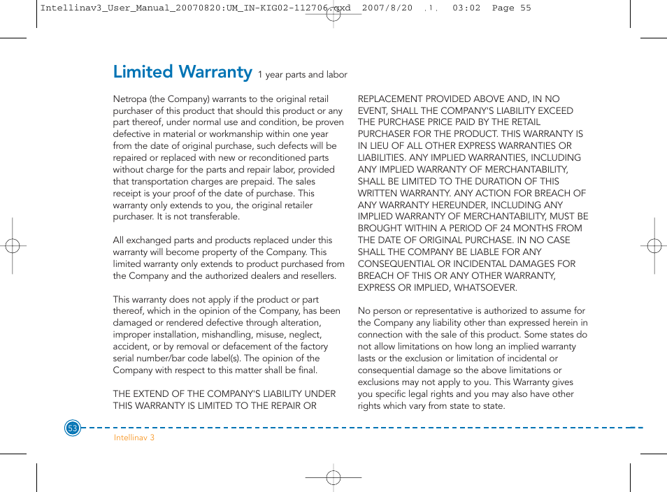 Limited warranty | Intellinav 3 User Manual | Page 54 / 60