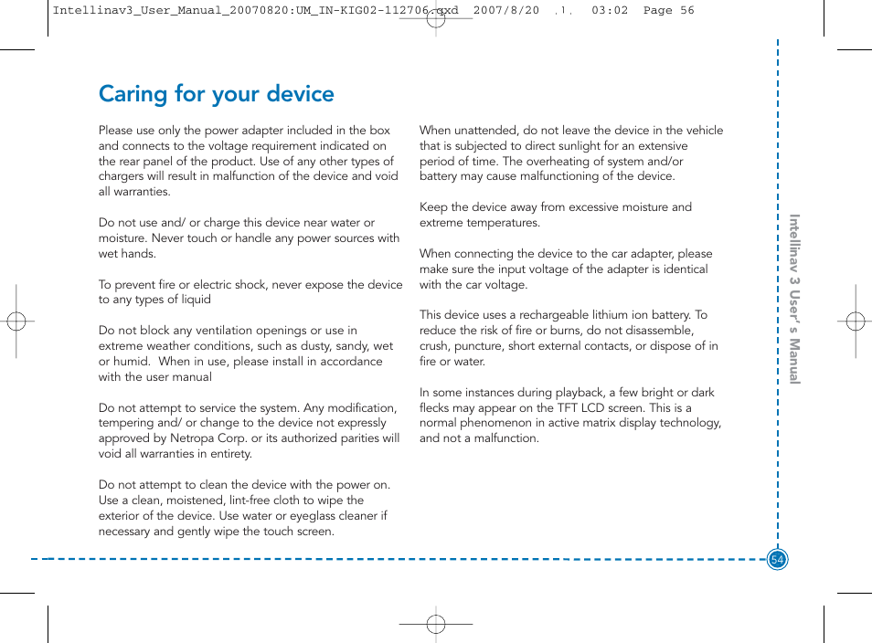 Caring for your device | Intellinav 3 User Manual | Page 55 / 60