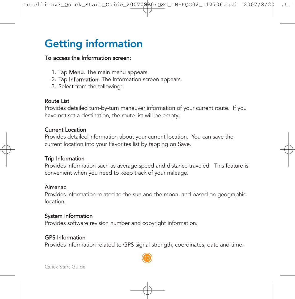 Getting information | Intellinav 3 Quick Start User Manual | Page 14 / 24