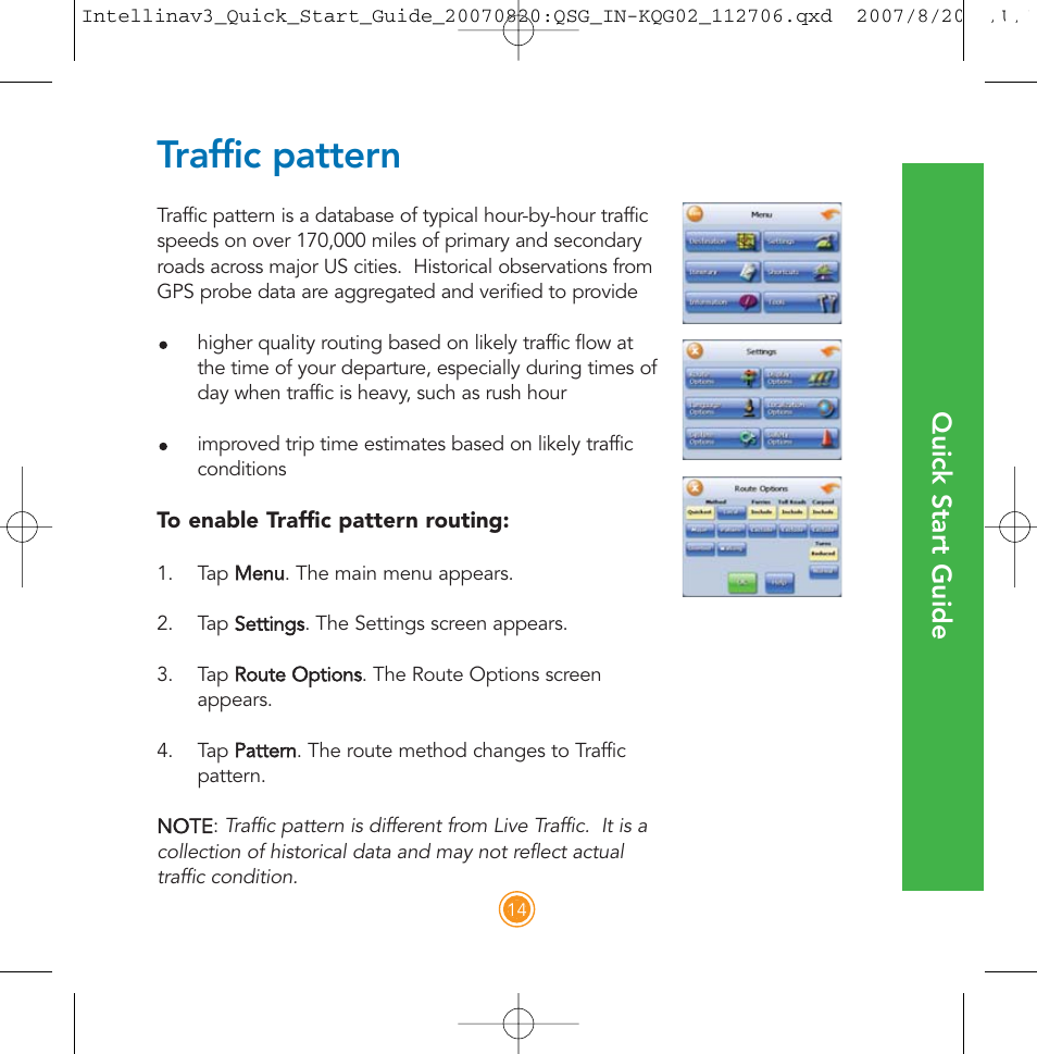 Traffic pattern, Quick start guide | Intellinav 3 Quick Start User Manual | Page 15 / 24
