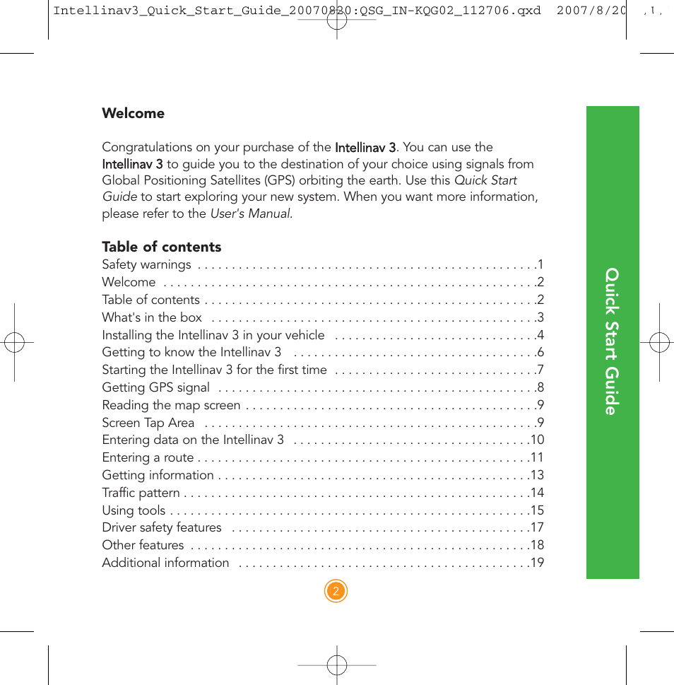 Quick start guide | Intellinav 3 Quick Start User Manual | Page 3 / 24