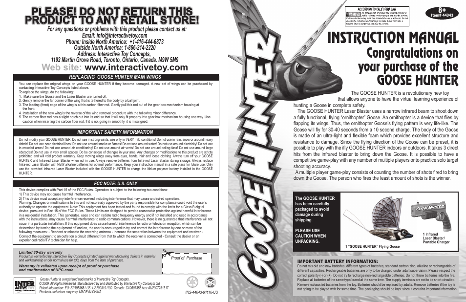 Interactive Toy Concepts Goose Hunter User Manual | 2 pages