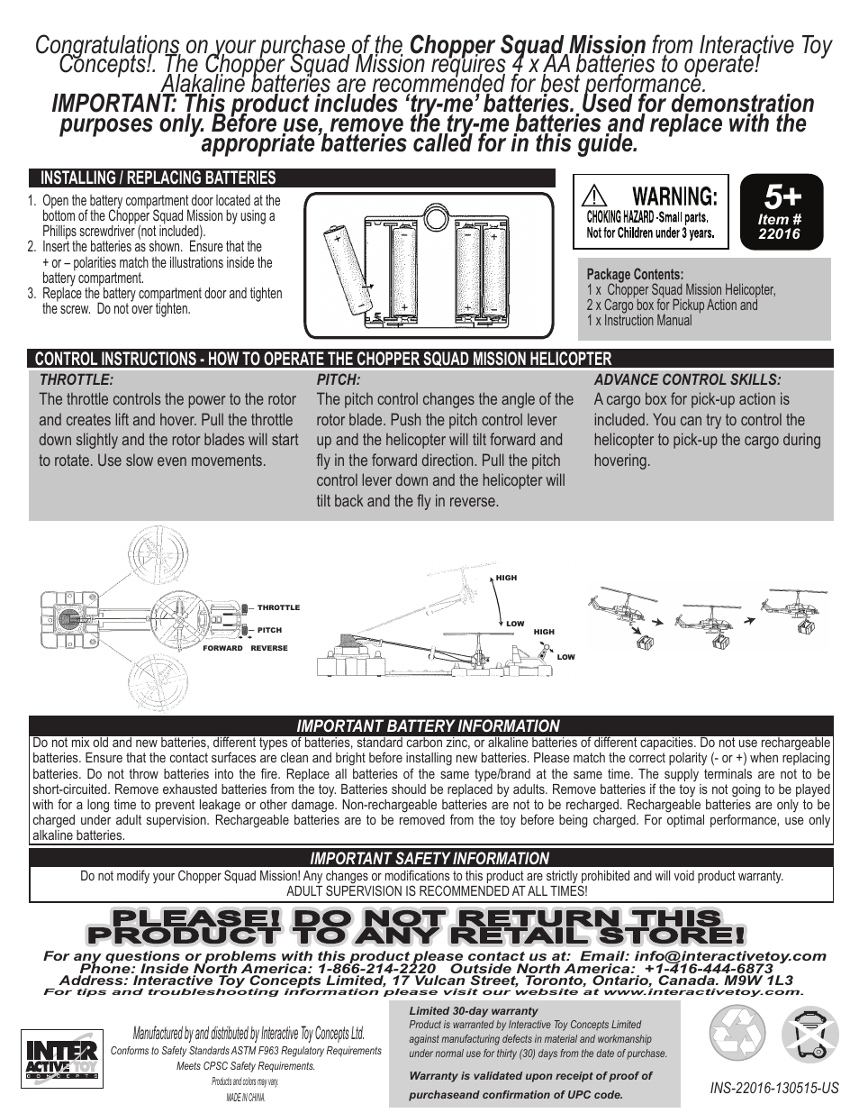 Interactive Toy Concepts Chopper Squad User Manual | 1 page