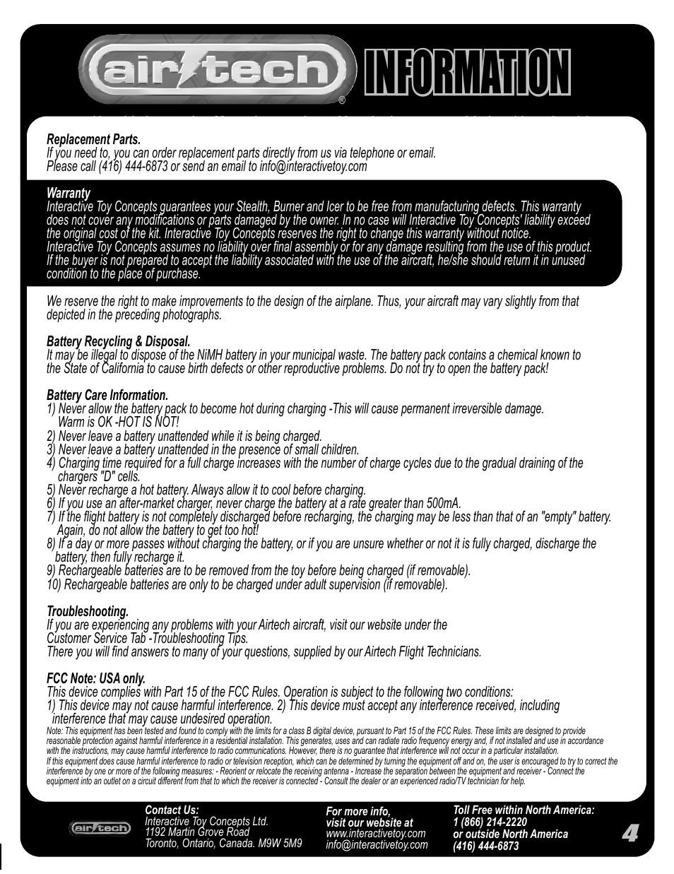 Information | Interactive Toy Concepts B2 Spirit User Manual | Page 4 / 4