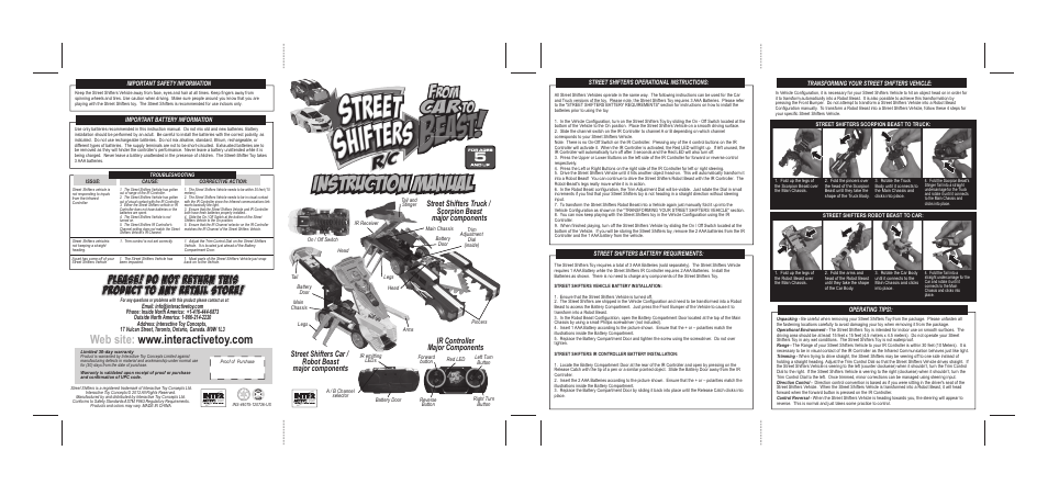 Interactive Toy Concepts Street Shifters User Manual | 1 page