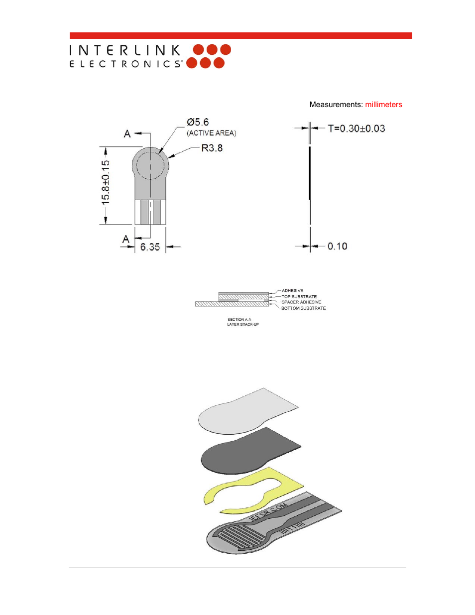 Model 400 round short tail, Exploded view | Interlink Electronics FSR 400 Series User Manual | Page 12 / 37