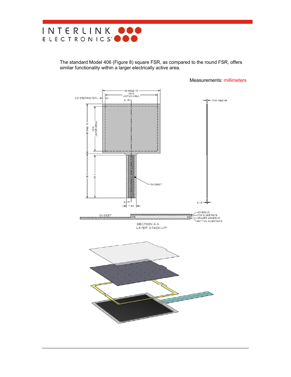 Model 406 square, Exploded view | Interlink Electronics FSR 400 Series User Manual | Page 17 / 37