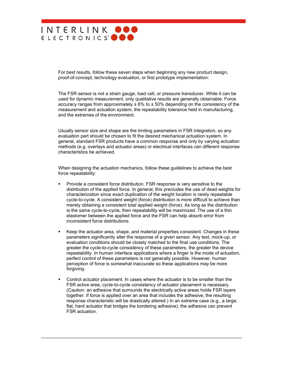 0 performance optimization | Interlink Electronics FSR 400 Series User Manual | Page 30 / 37