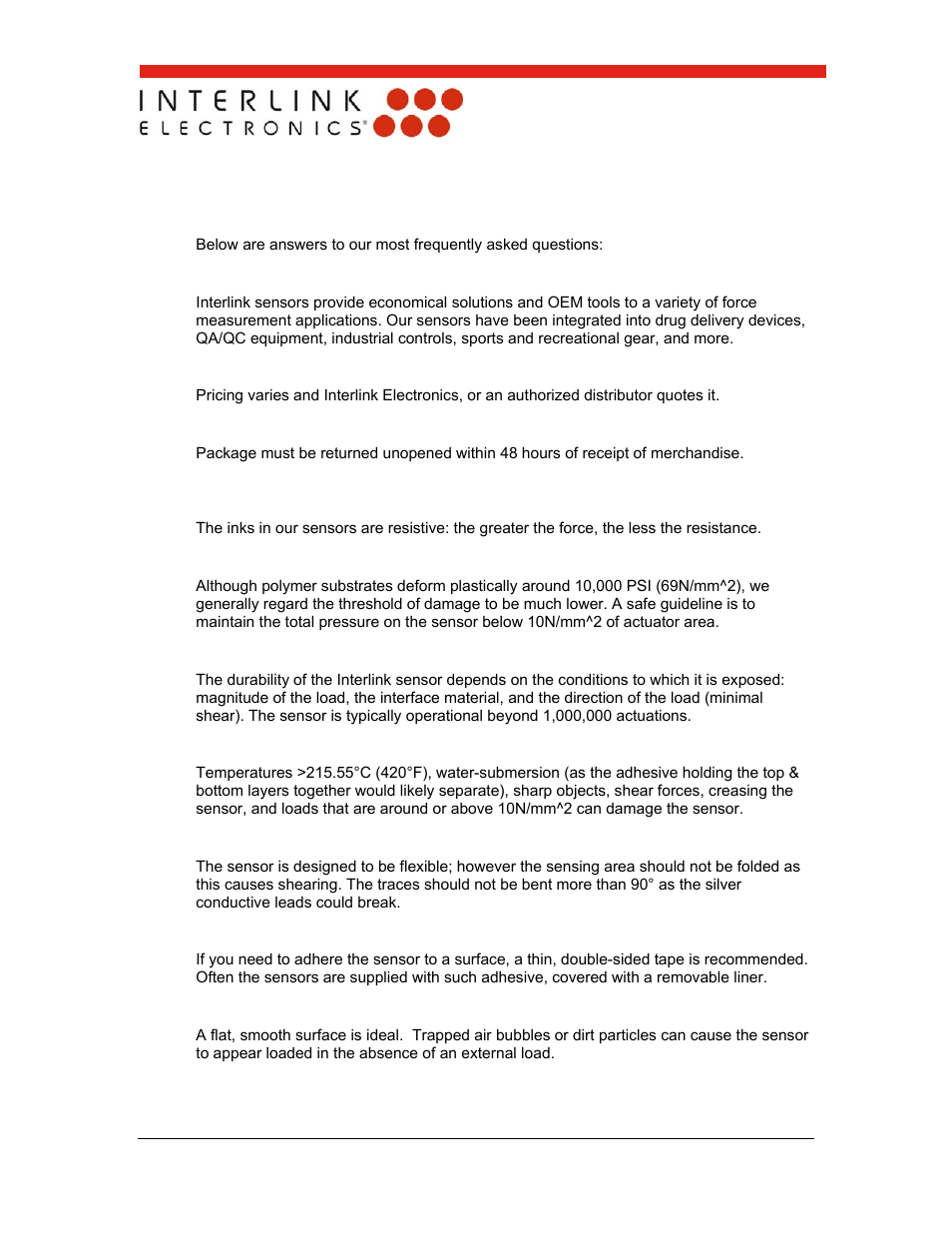 0 faq | Interlink Electronics FSR 400 Series User Manual | Page 32 / 37