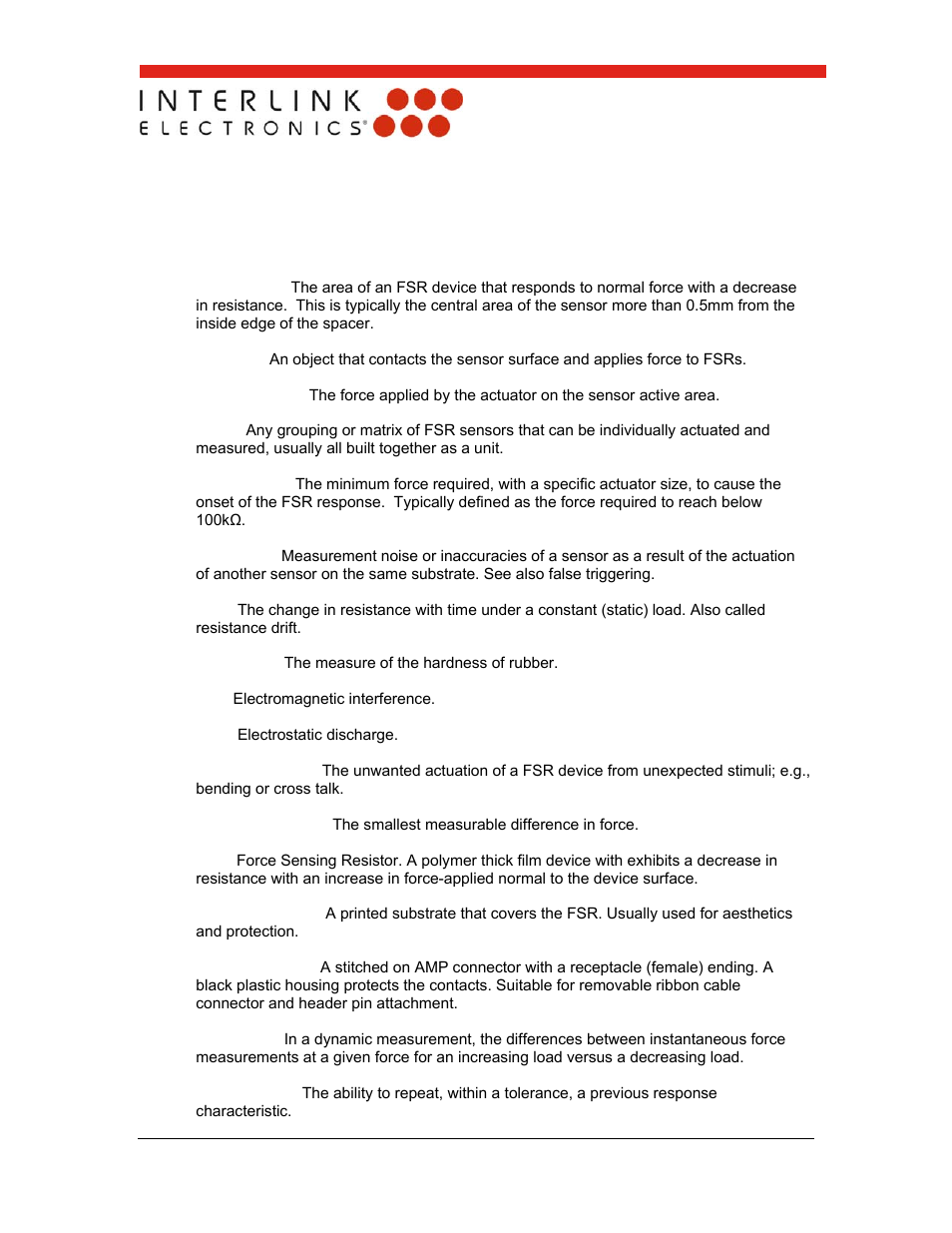 0 glossary, Terminology | Interlink Electronics FSR 400 Series User Manual | Page 35 / 37