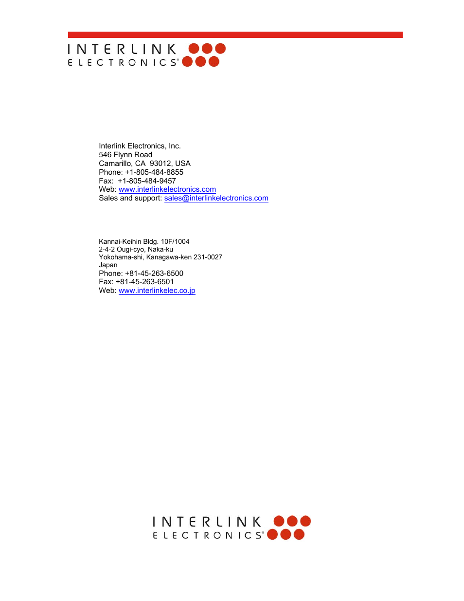 0 contact interlink electronics | Interlink Electronics FSR 400 Series User Manual | Page 37 / 37