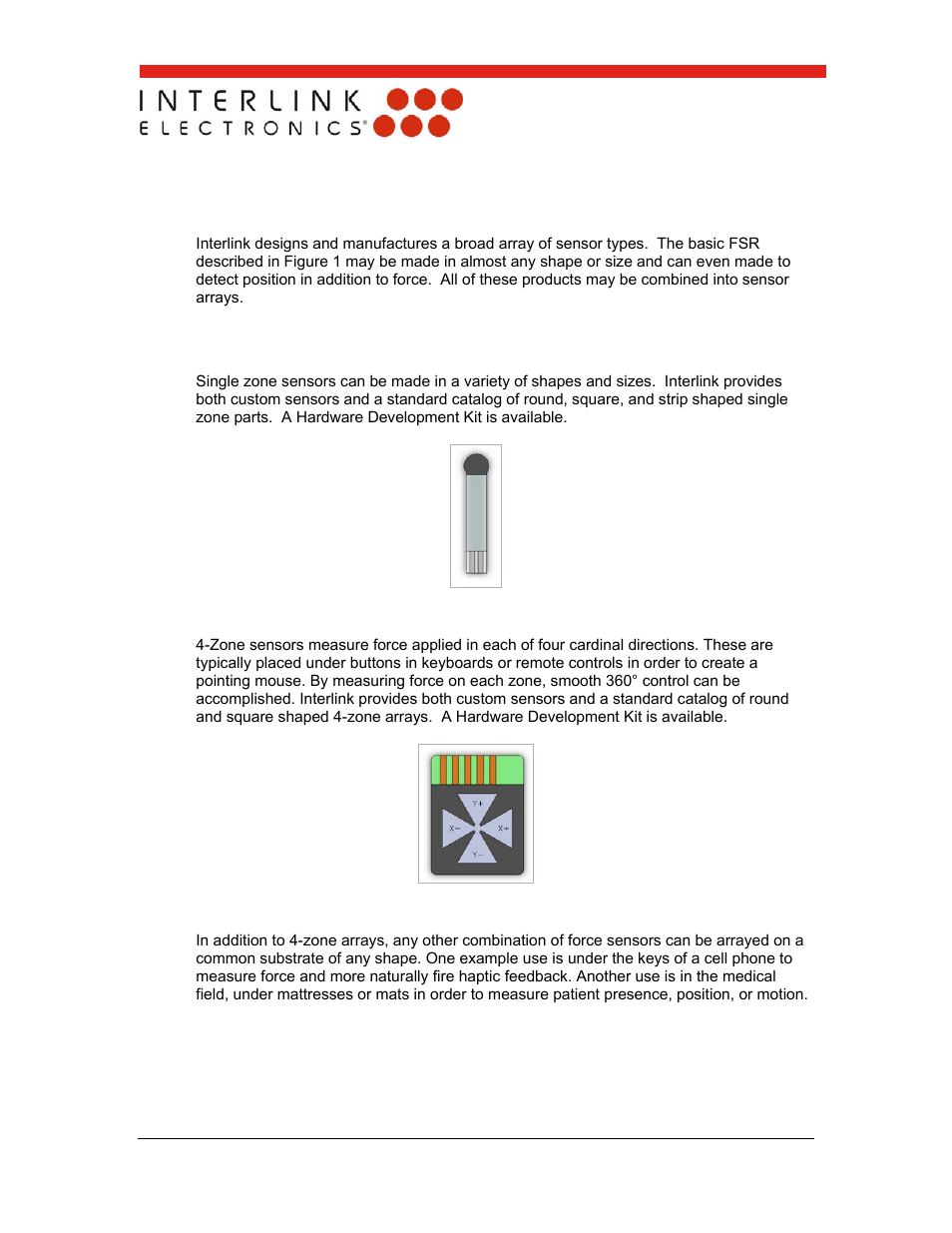 0 fsr® force sensing resistor® products, Single zone fsr 400 series, Zone array | Other custom arrays | Interlink Electronics FSR 400 Series User Manual | Page 7 / 37