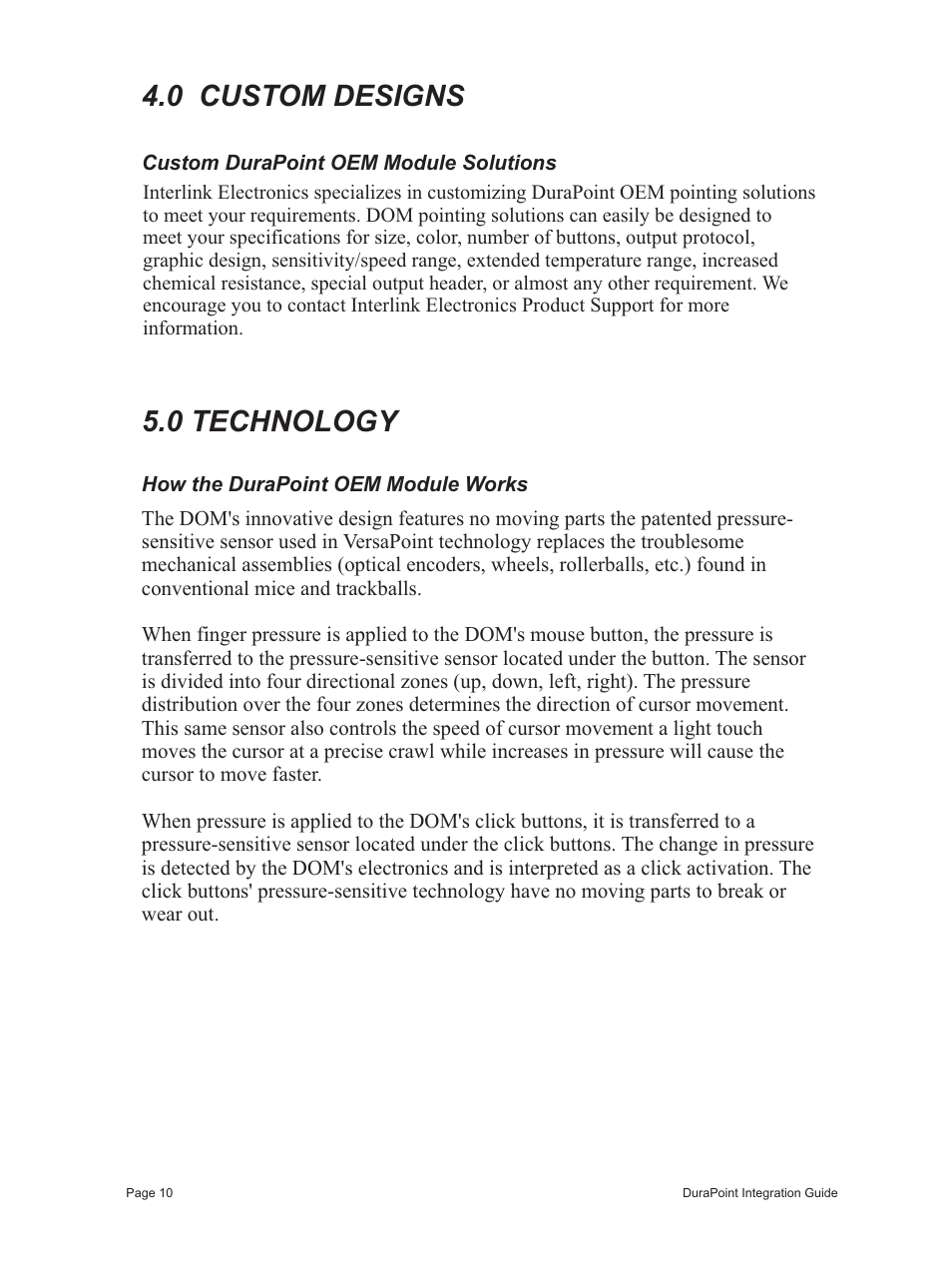 0 custom designs, 0 technology | Interlink Electronics DuraPoint User Manual | Page 14 / 35