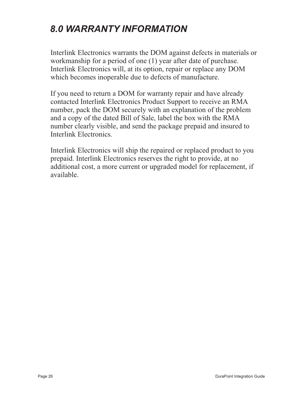 0 warranty information | Interlink Electronics DuraPoint User Manual | Page 30 / 35