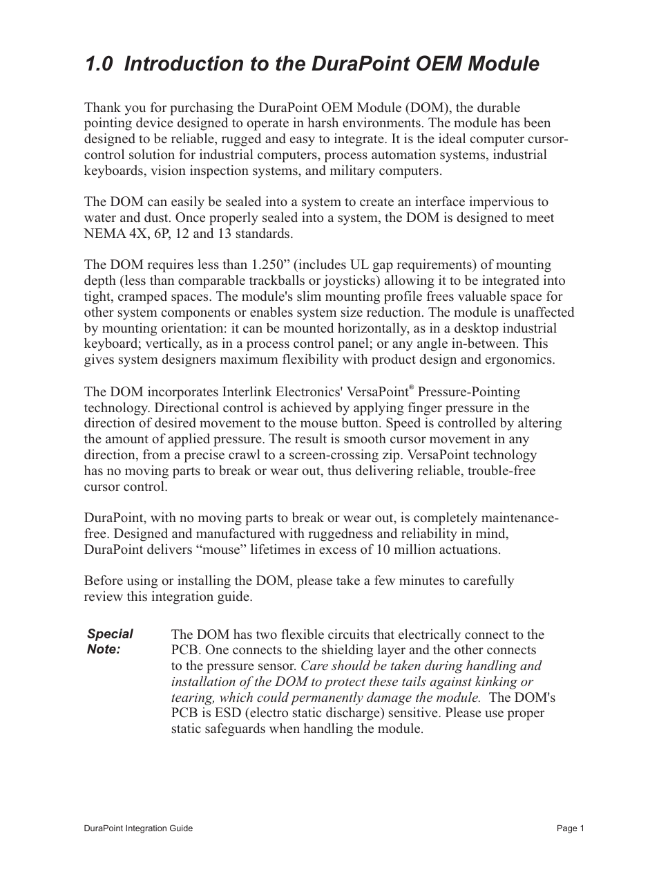 0 introduction to the durapoint oem module | Interlink Electronics DuraPoint User Manual | Page 5 / 35