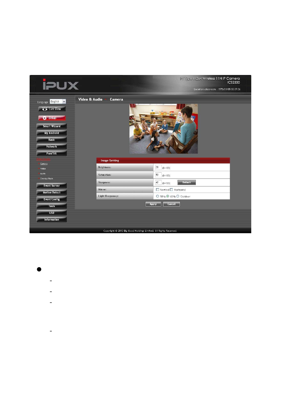 6 setting up video & audio, 1 video & audio >> camera | IPUX ICS2300 Advanced Installation Guide User Manual | Page 41 / 73