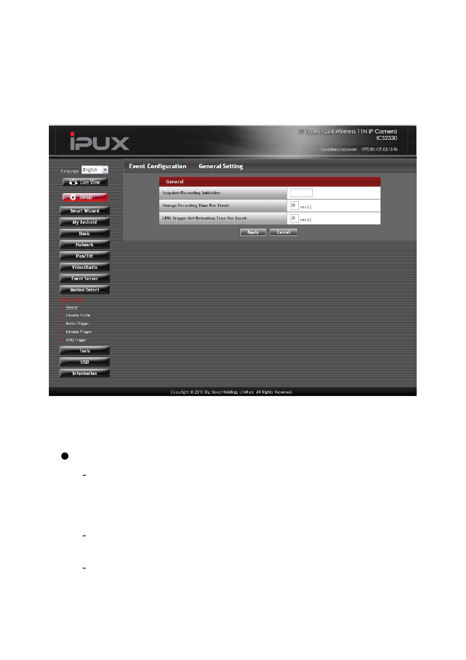 9 event configuration, 1 event configuration >> general setting | IPUX ICS2300 Advanced Installation Guide User Manual | Page 52 / 73