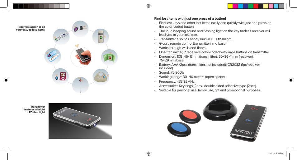 Iva-hm-keyfinder2-ml-12-04-2013-v1-back | IVATION KEYFINDER1 2 Wireless RF Item Locator/Key Finder User Manual | Page 2 / 2