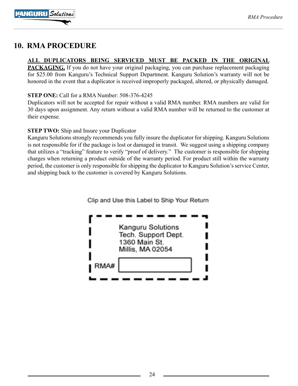 Rma procedure | Kanguru U2D2 User Manual | Page 24 / 26