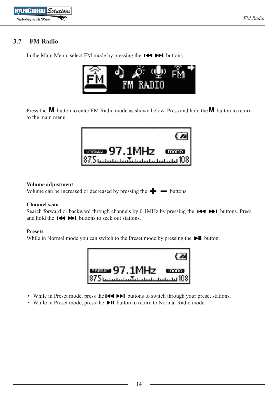 Fm radio | Kanguru MP3 v4 User Manual | Page 14 / 20