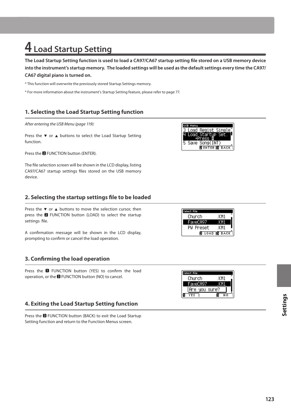 Load startup setting | Kawai CA97 User Manual | Page 123 / 152