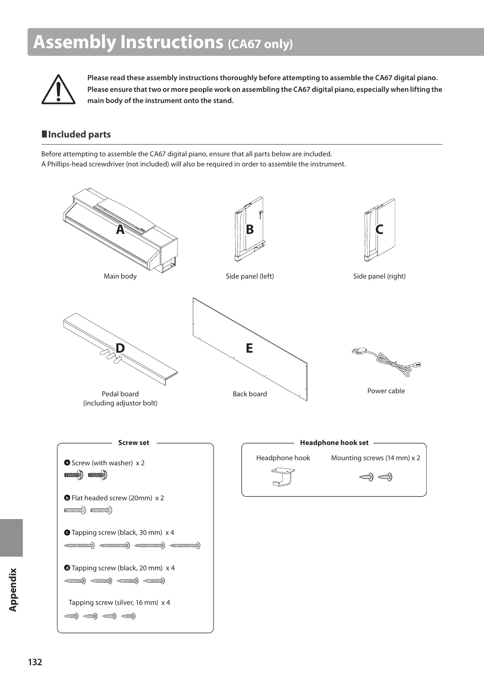 Assembly instructions, Ac b e, Ca67 only) | Kawai CA97 User Manual | Page 132 / 152