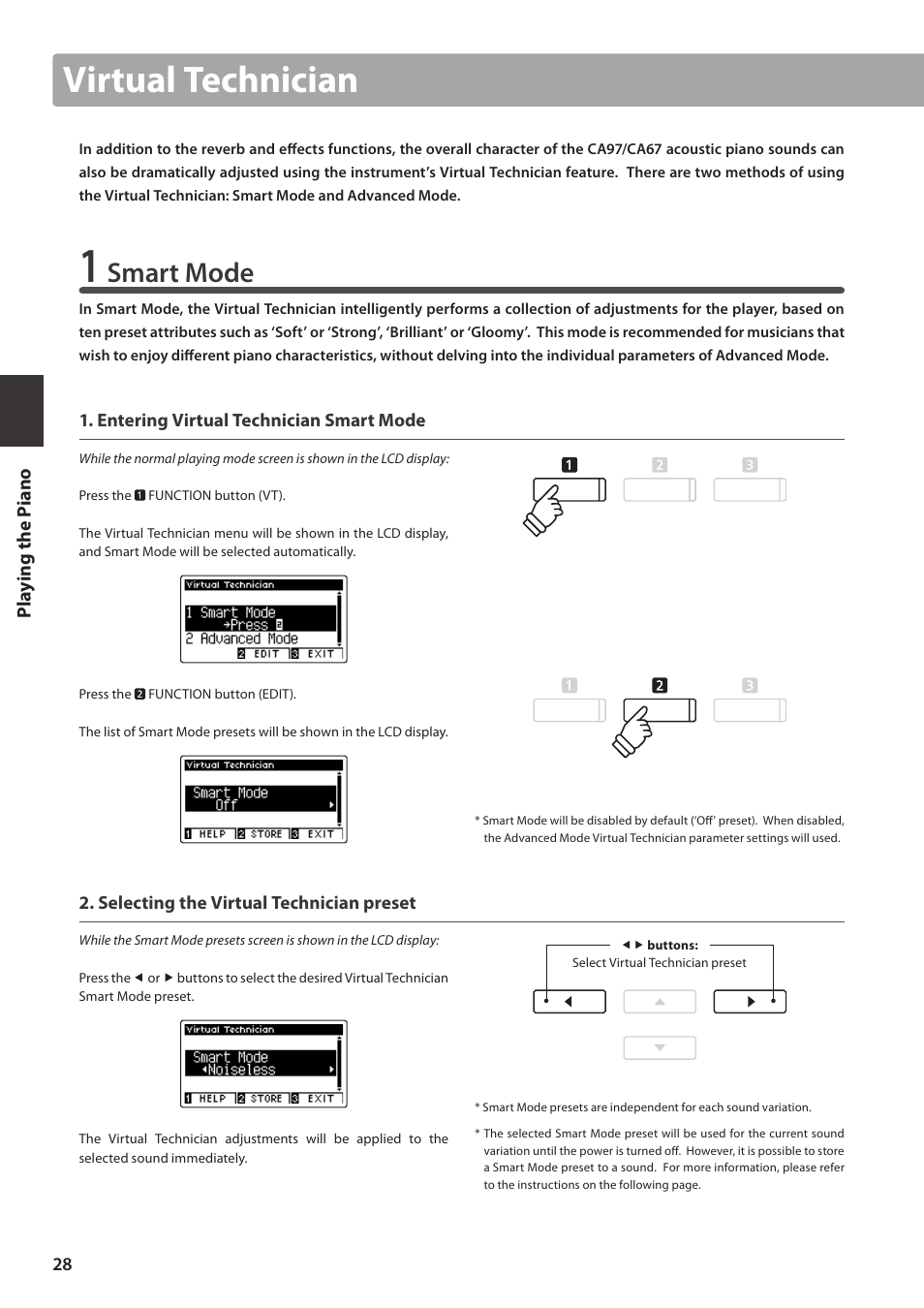 Virtual technician, Smart mode | Kawai CA97 User Manual | Page 28 / 152