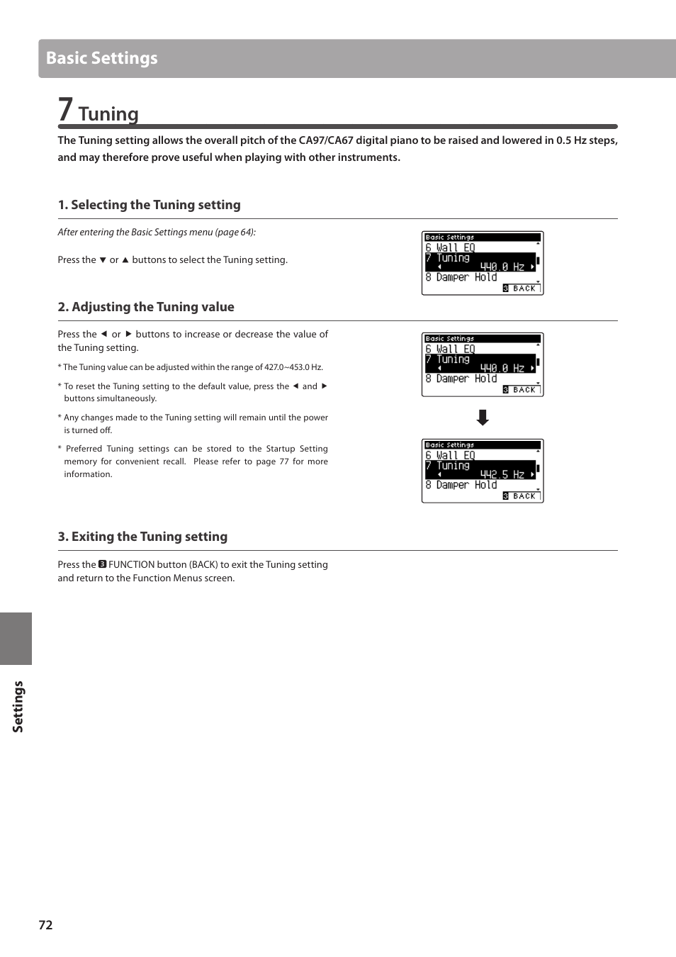 Tuning, Basic settings | Kawai CA97 User Manual | Page 72 / 152