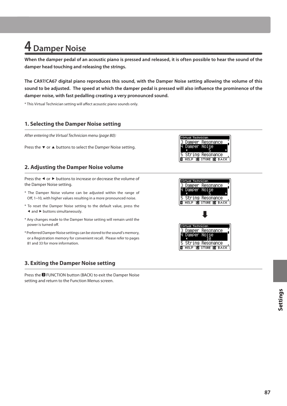 Damper noise, Set tings | Kawai CA97 User Manual | Page 87 / 152