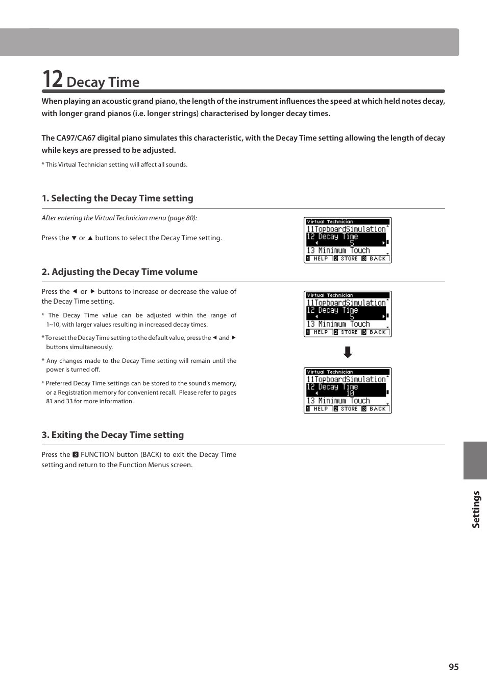 Decay time, Set tings | Kawai CA97 User Manual | Page 95 / 152