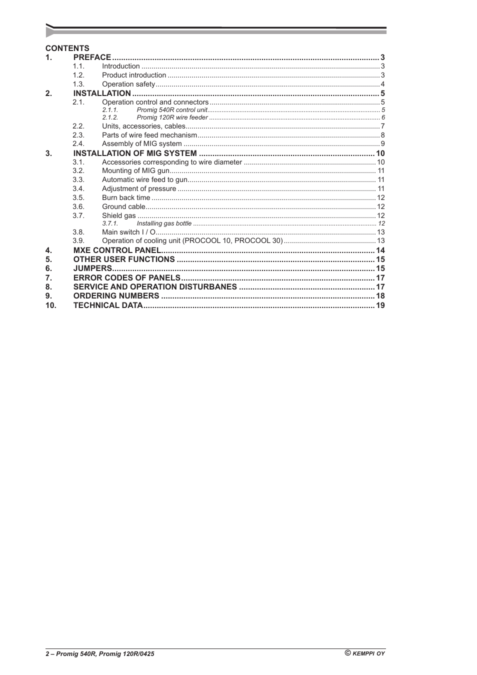 Kemppi Promig 540R User Manual | Page 2 / 20