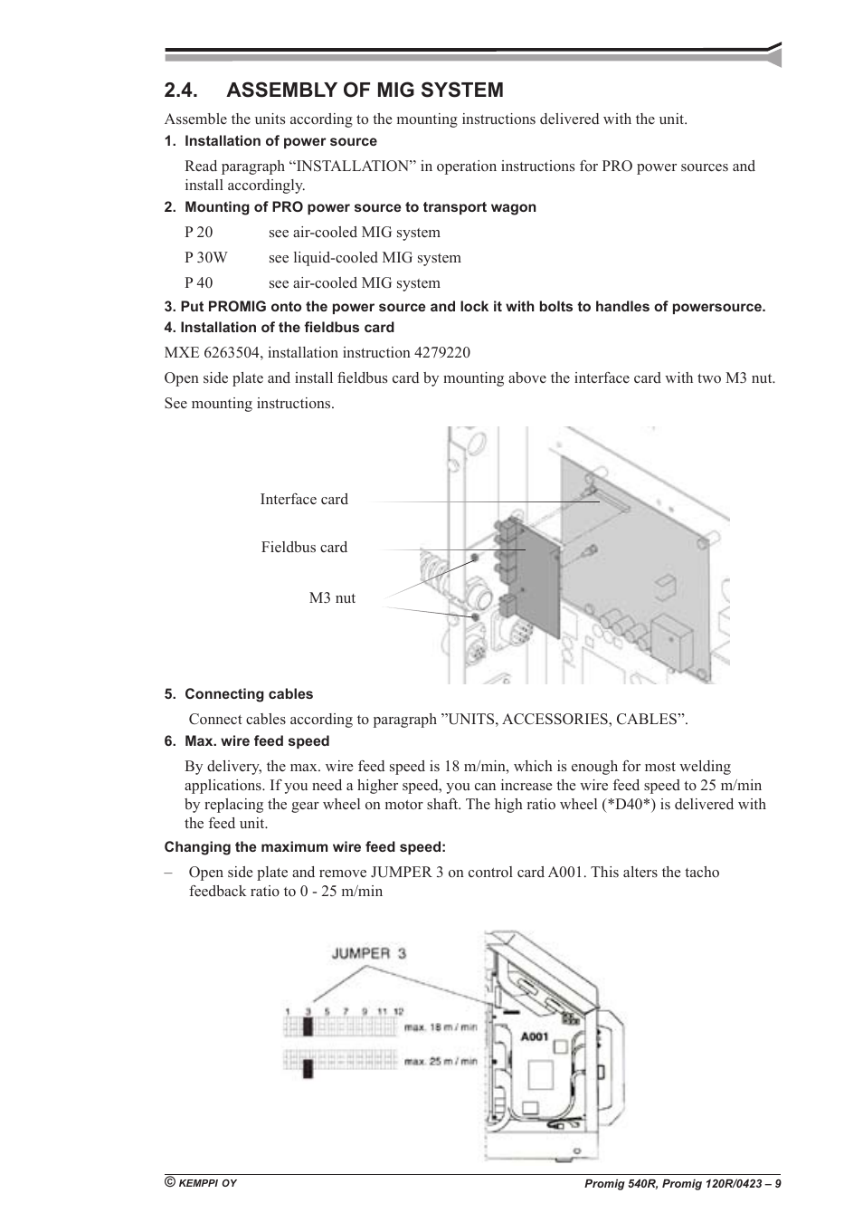 Assembly of mig system | Kemppi Promig 540R User Manual | Page 9 / 20