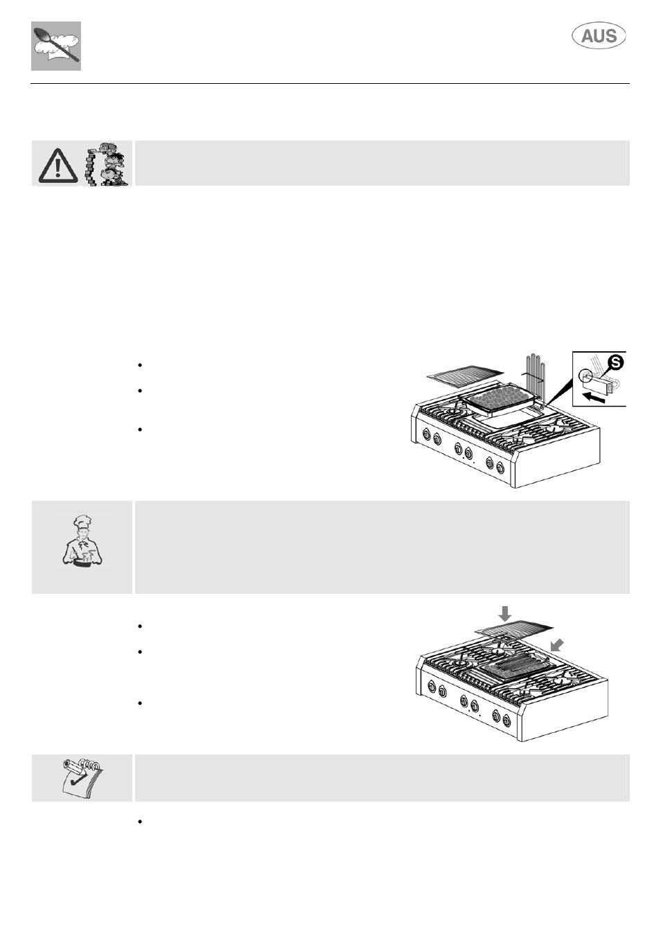 Instructions for the user, Using the volcanic rock grill, 1 before switching on the grill | 2 switching on | Kleenmaid S9 February 2006 User Manual | Page 27 / 48