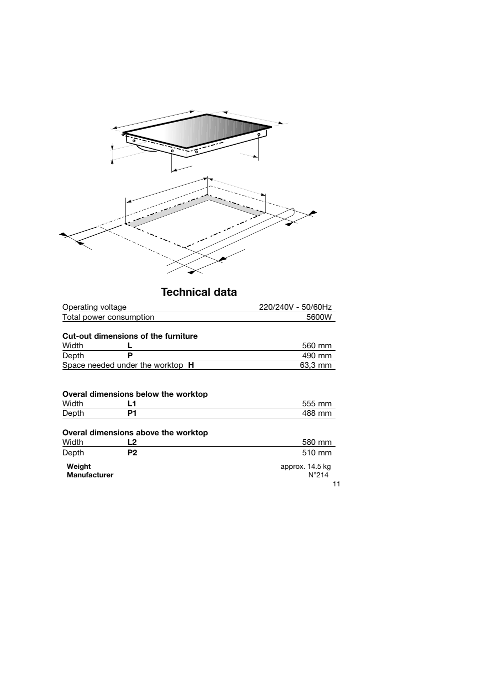Technical data | Kleenmaid IB61 User Manual | Page 13 / 16