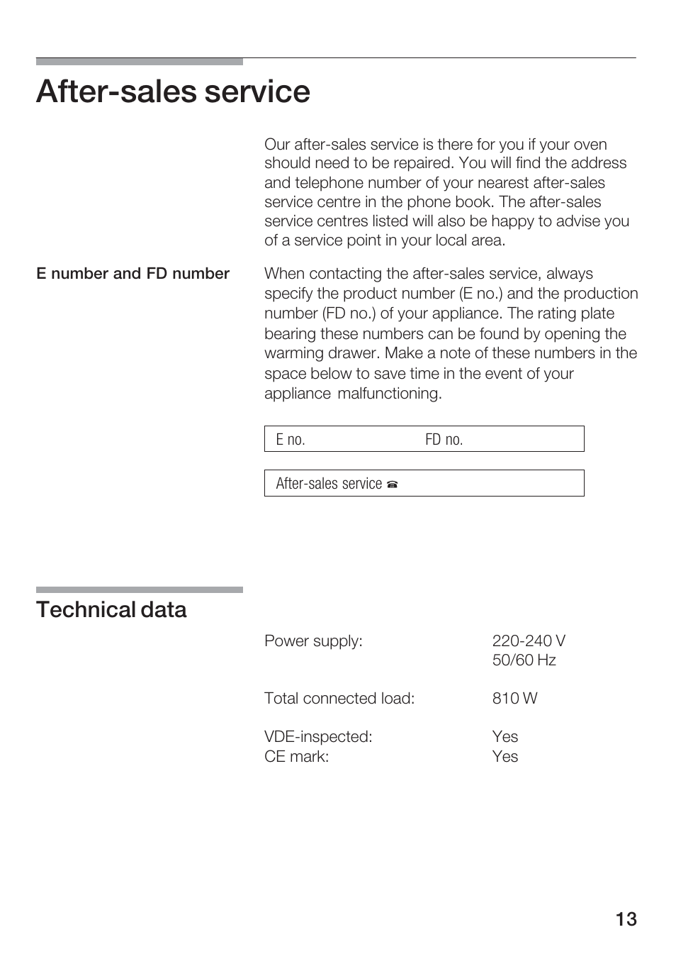 Afterćsales service, Technical data | Kleenmaid KWD140 User Manual | Page 14 / 15