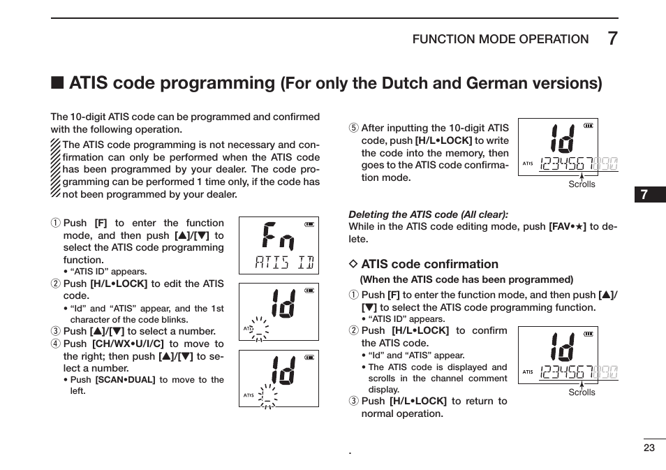 Atis code programming, For only the dutch and german versions) | Icom IC-M73 Plus User Manual | Page 31 / 56