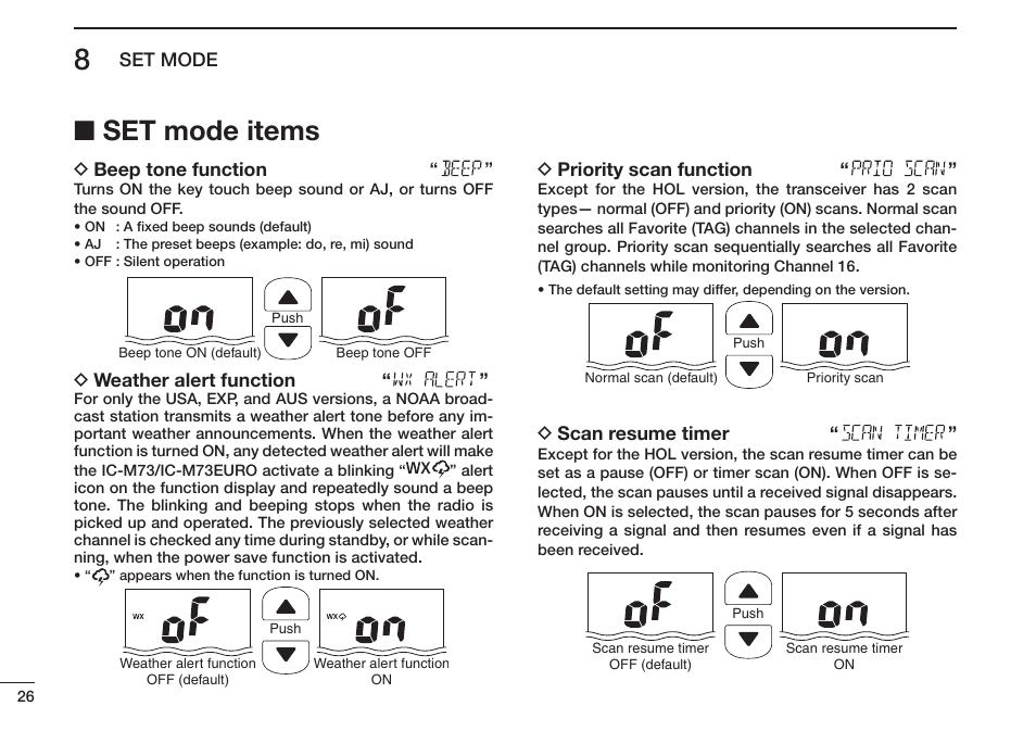 Set mode items | Icom IC-M73 Plus User Manual | Page 34 / 56