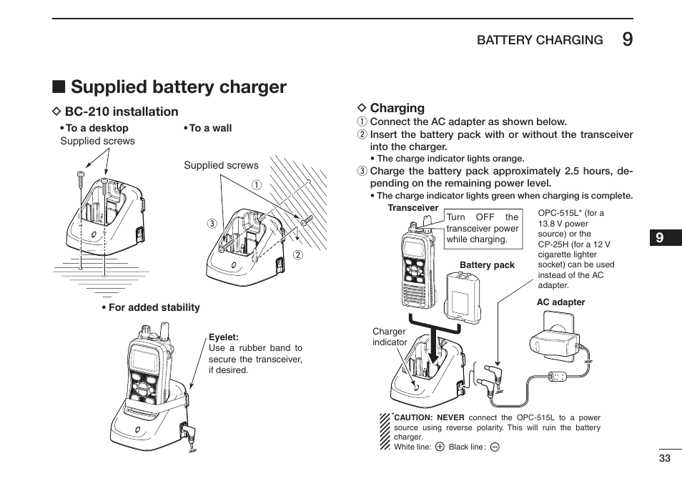 Supplied battery charger | Icom IC-M73 Plus User Manual | Page 41 / 56