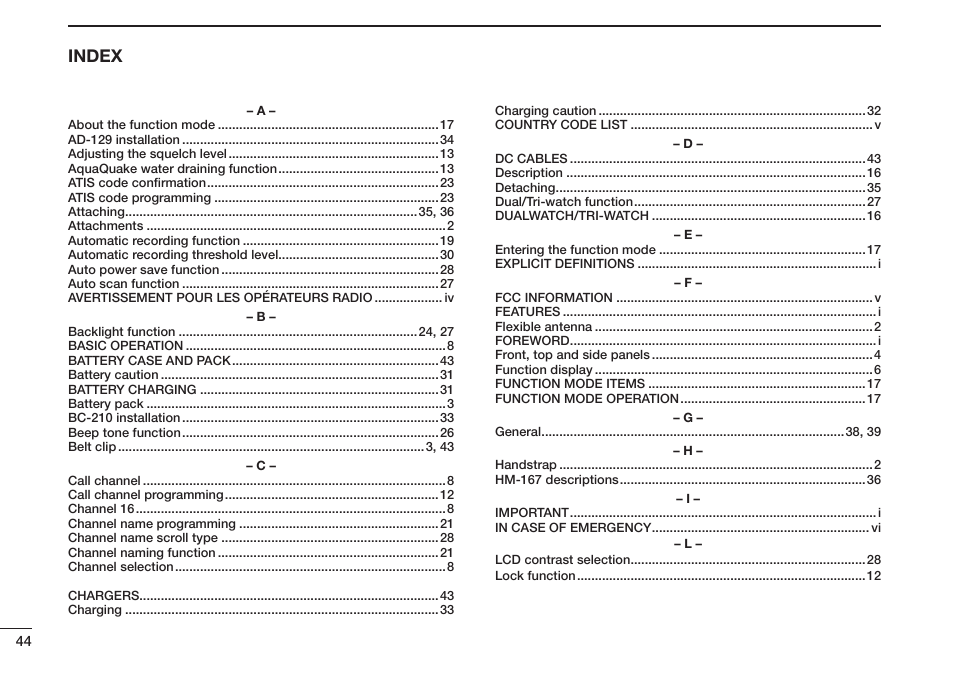 Index | Icom IC-M73 Plus User Manual | Page 52 / 56