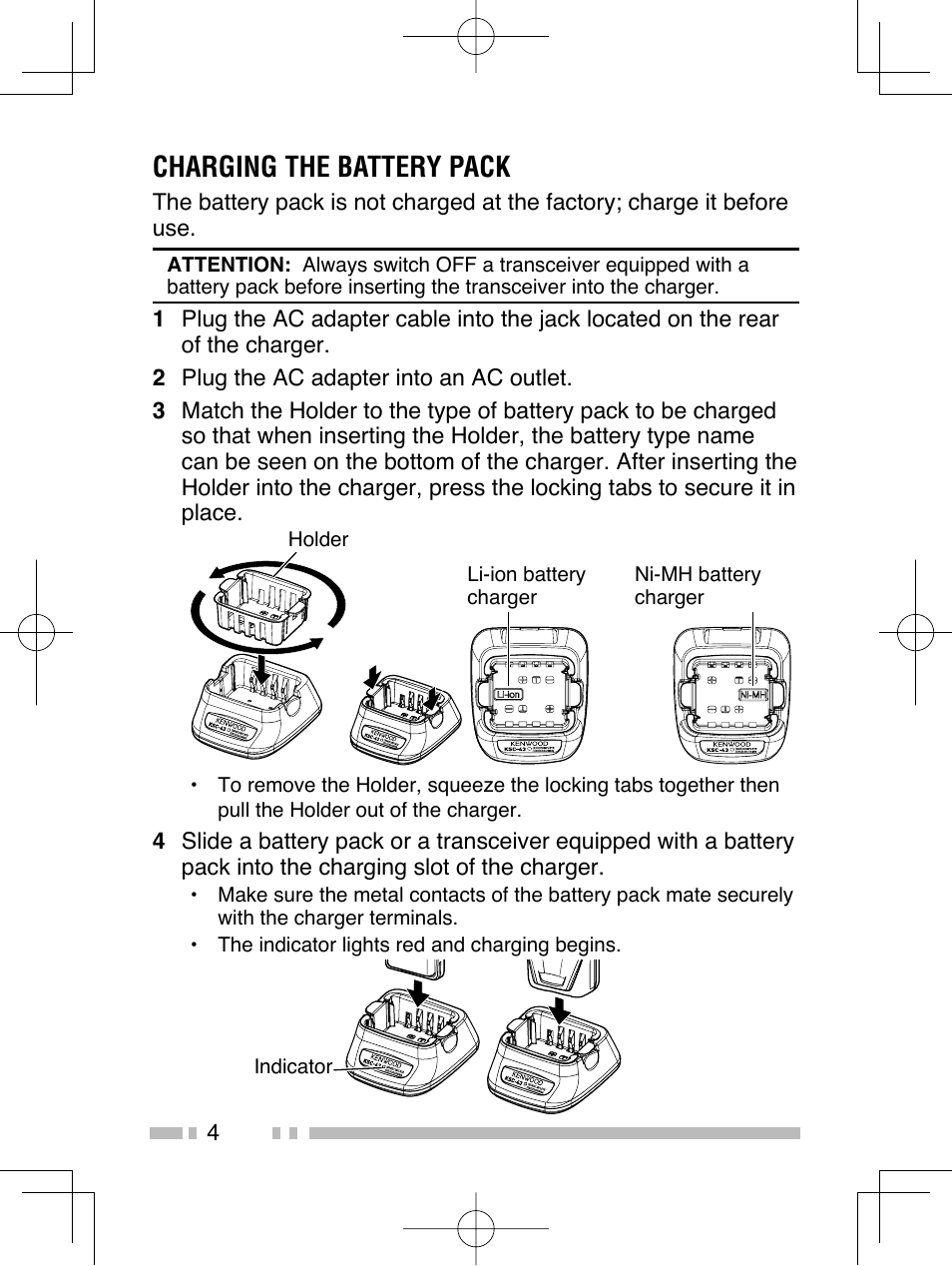 Charging the battery pack | Kenwood TK-2406M User Manual | Page 10 / 21