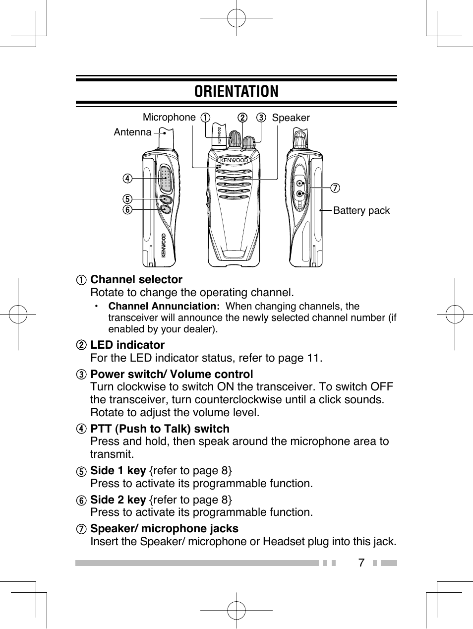 Orientation | Kenwood TK-2406M User Manual | Page 13 / 21