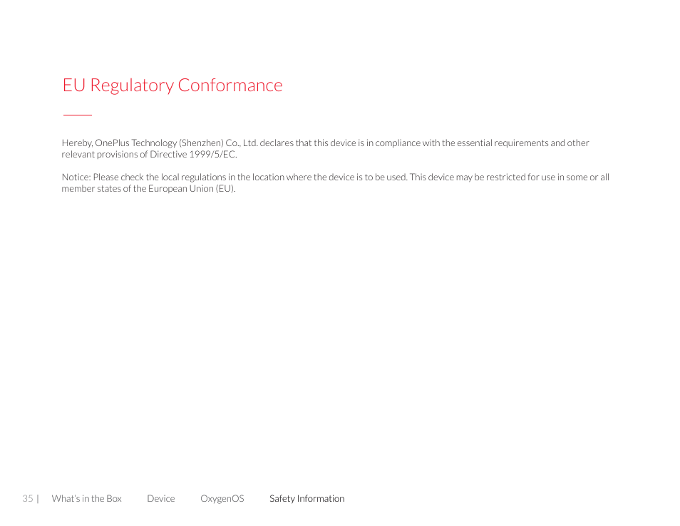 Eu regulatory conformance | One plus 3T User Manual | Page 35 / 37
